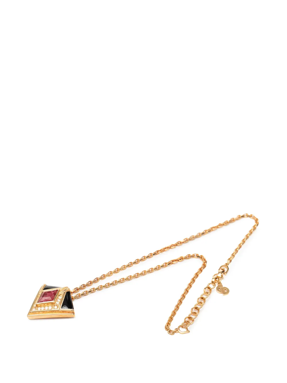  Christian Dior Pre-owned 20th Century Gold Plated Rhinestone Enamel Geometric Diamond Pendant Necklace Costume Necklace 