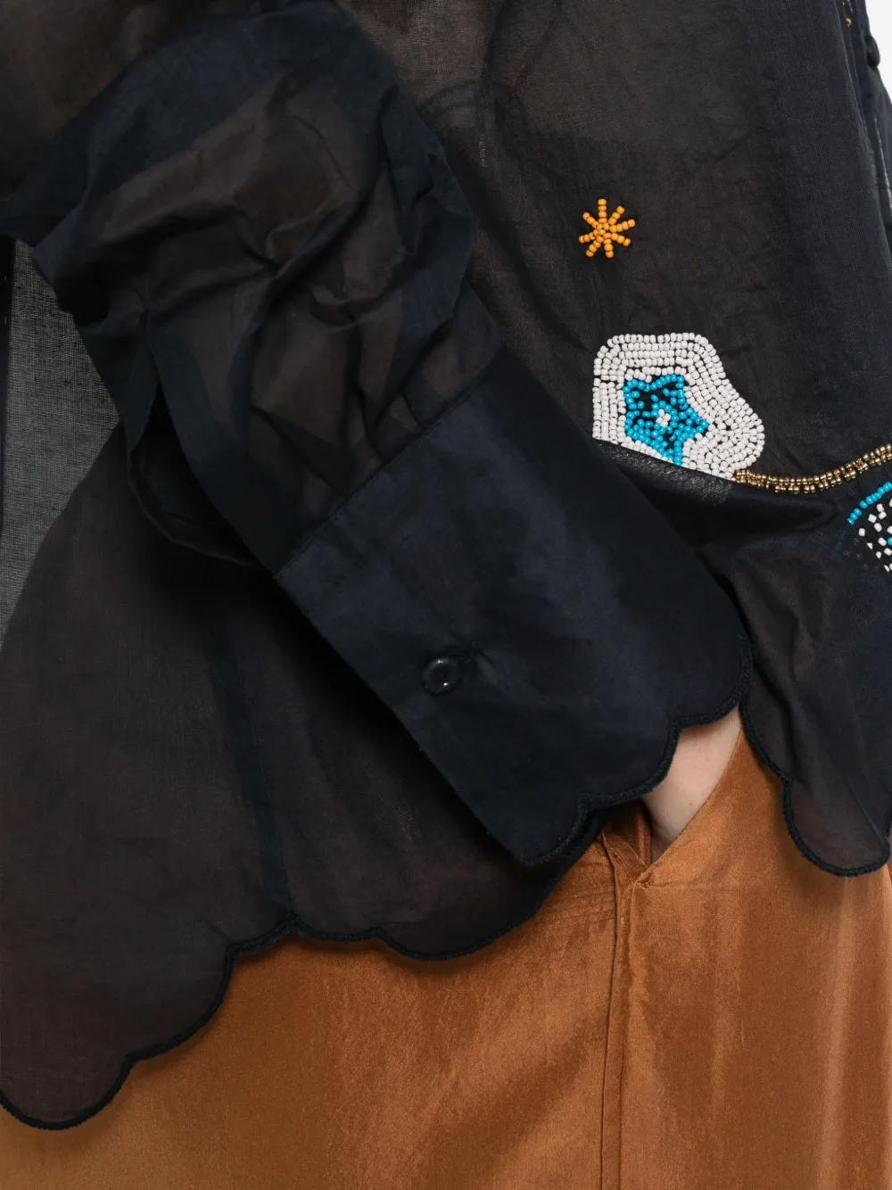 Forte Gewelfde blouse met kralen Blauw