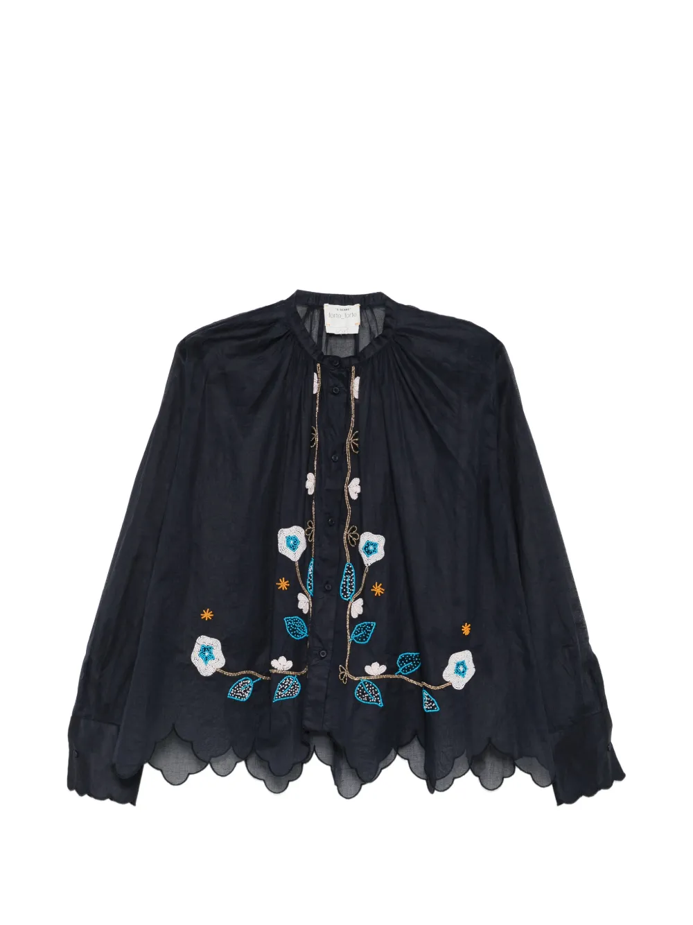Forte Forte floral-beaded scalloped shirt - Blue
