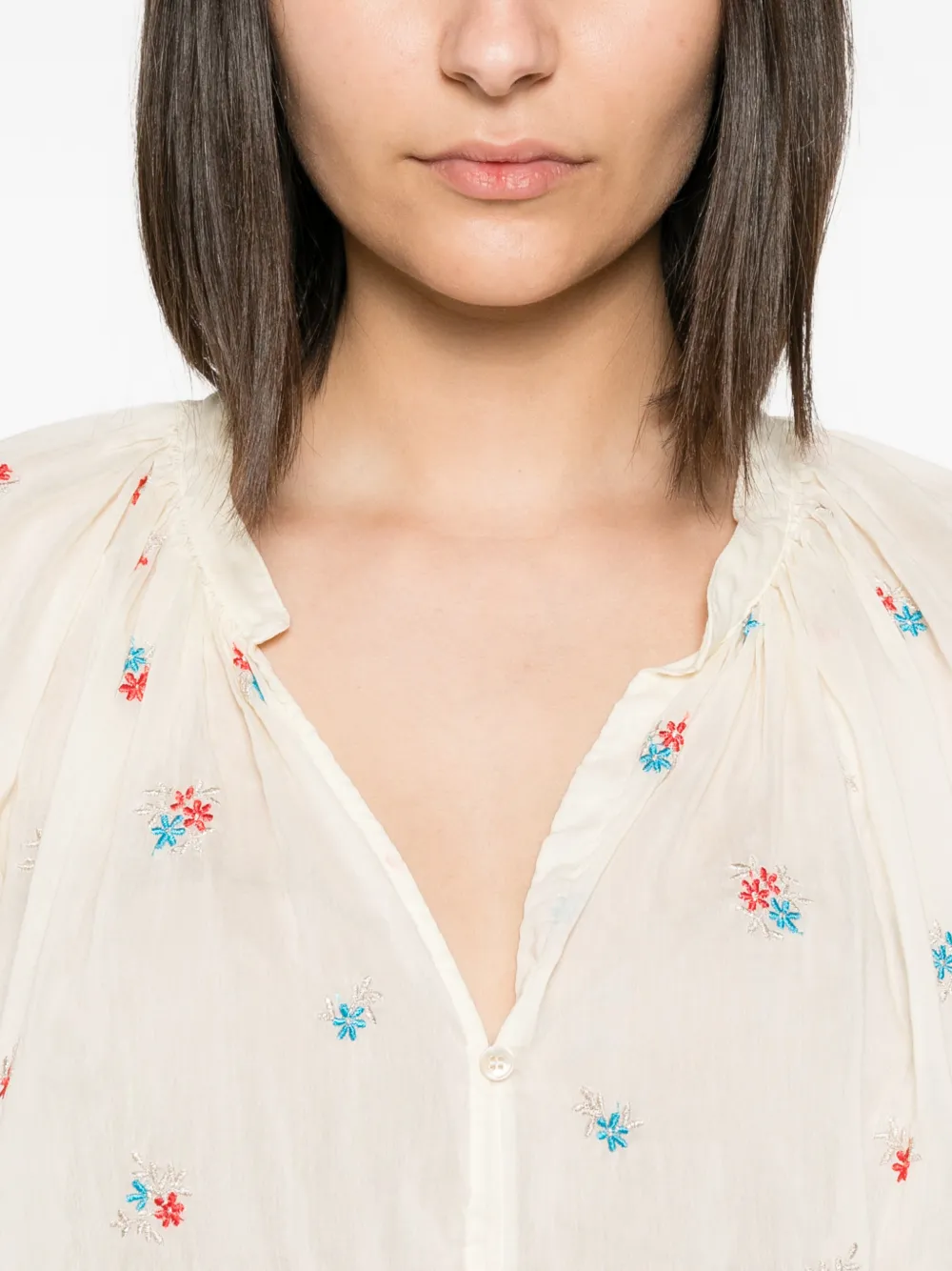 Forte Petites Fleurs gesmockte blouse Beige
