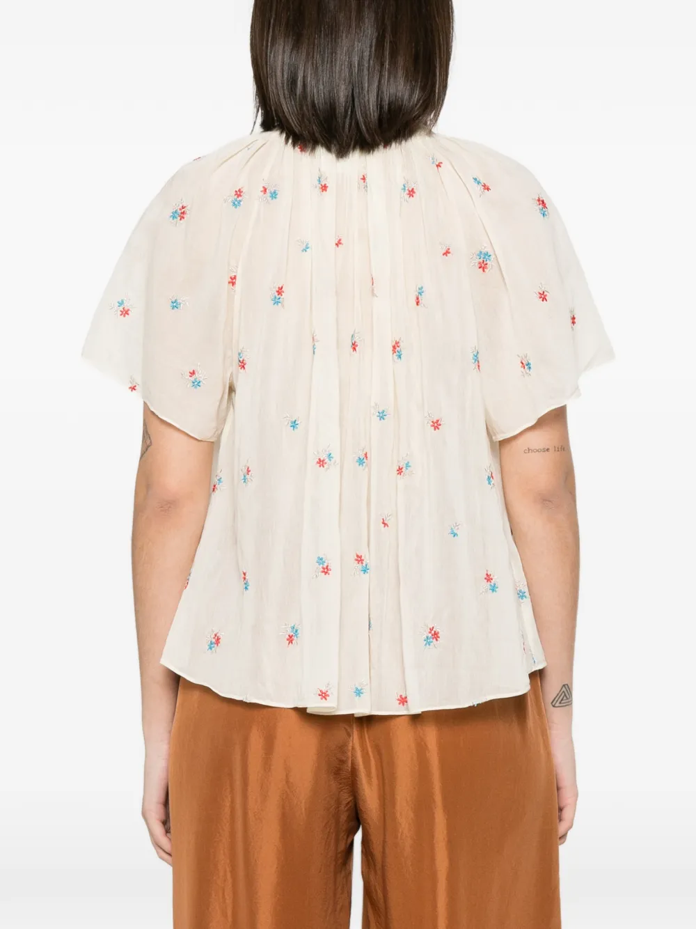Forte Petites Fleurs gesmockte blouse Beige