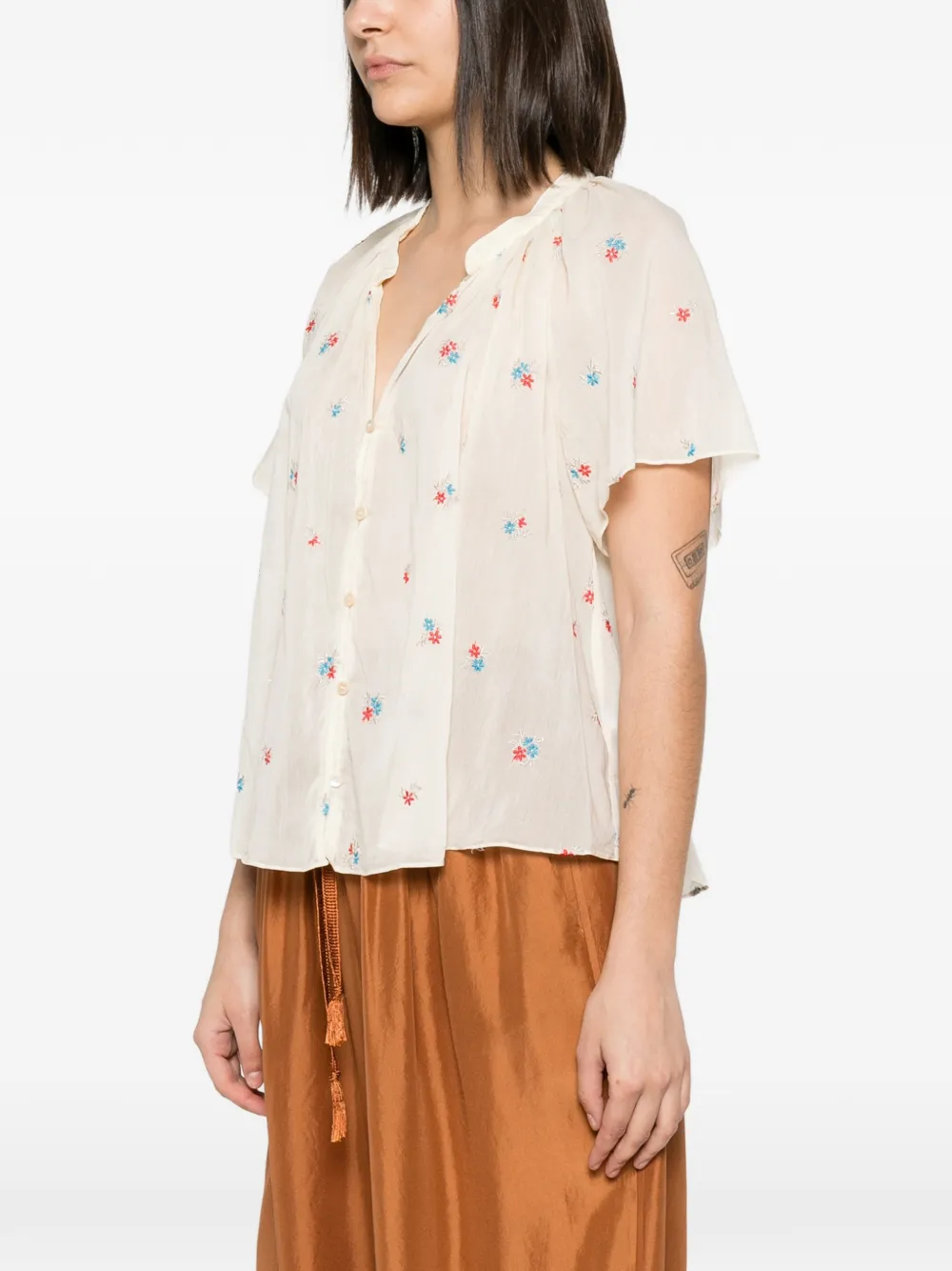 Forte Petites Fleurs gesmockte blouse Beige