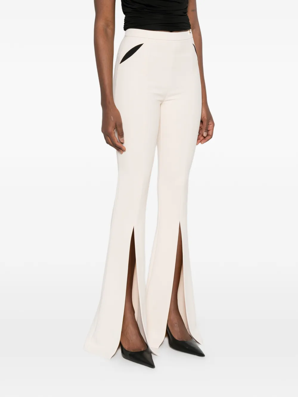 Elisabetta Franchi Lichtgewicht crêpe broek met uitgesneden details en splitten Beige