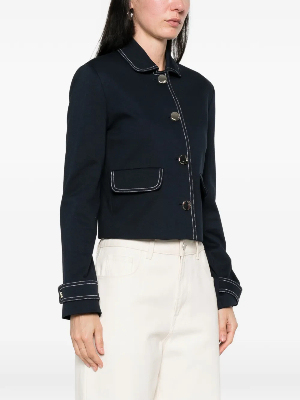  Liu Jo Topstitch Buttoned Jacket - Blue 