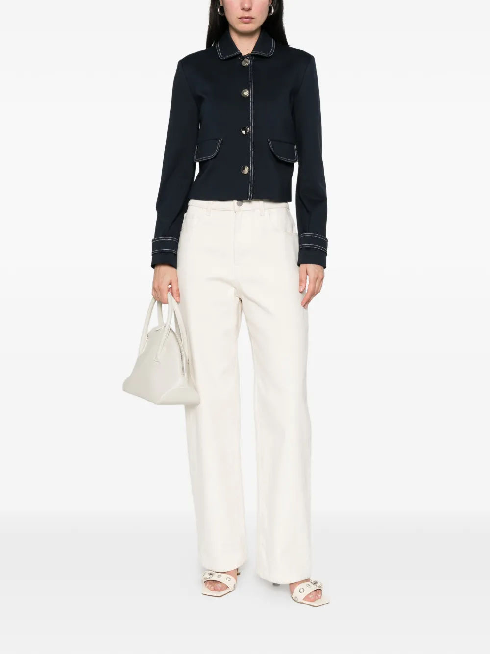  Liu Jo Topstitch Buttoned Jacket - Blue 