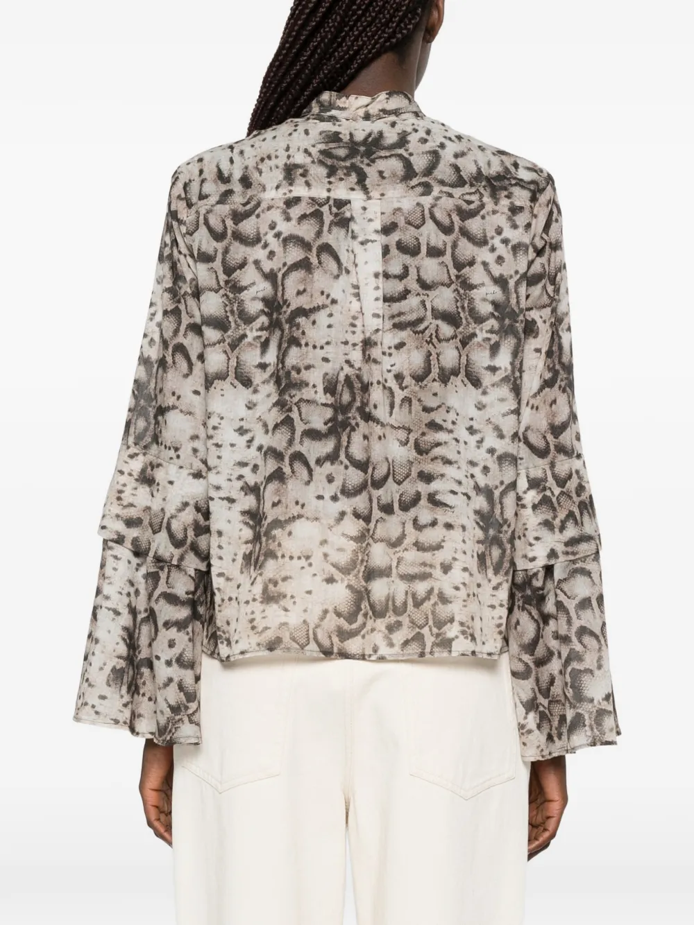 PINKO Blouse met slangenprint en flared mouwen Beige