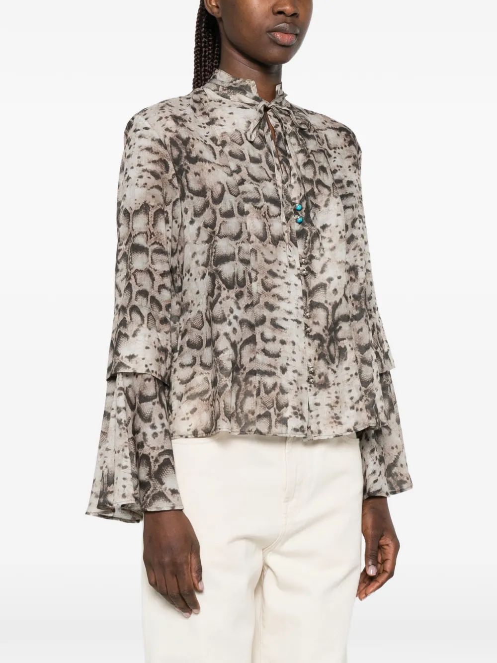 PINKO Blouse met slangenprint en flared mouwen Beige
