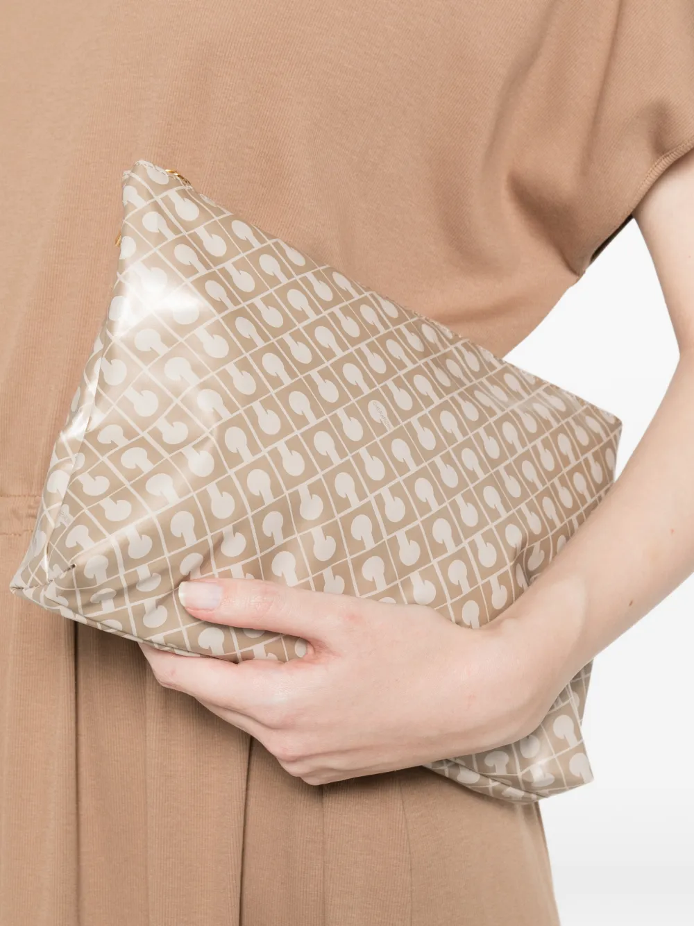  Gherardini Large Patterned Zipped Clutch Bag - Neutrals 