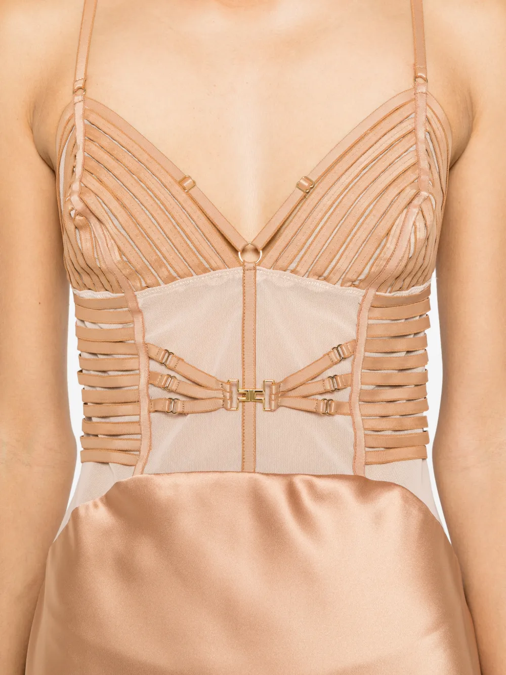 Elisabetta Franchi Maxi-jurk met bandjes in korset-stijl Beige