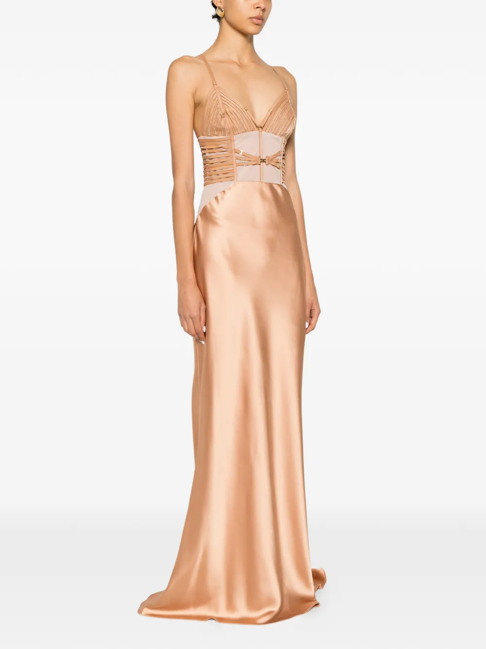 Elisabetta Franchi Maxi-jurk met bandjes in korset-stijl Beige
