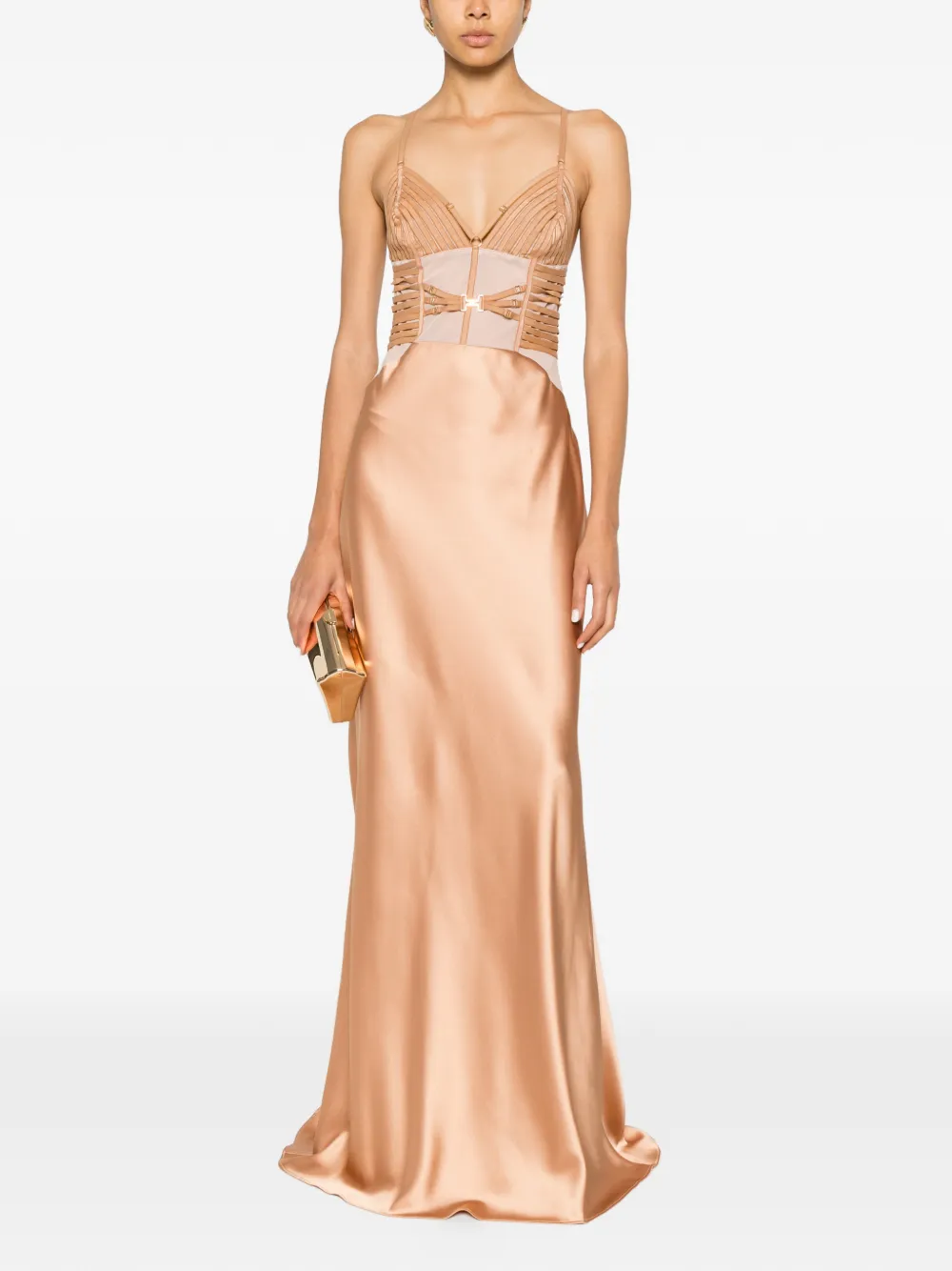 Elisabetta Franchi corset-style strappy maxi dress - Toni neutri