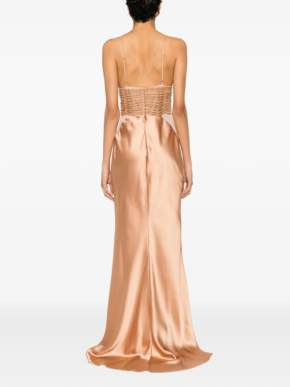 Elisabetta Franchi Maxi-jurk met bandjes in korset-stijl Beige