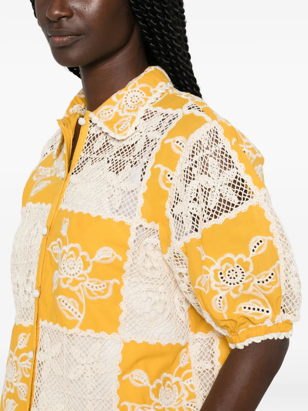 FARM Rio Blouse met geborduurde bloemen en patchwork Geel