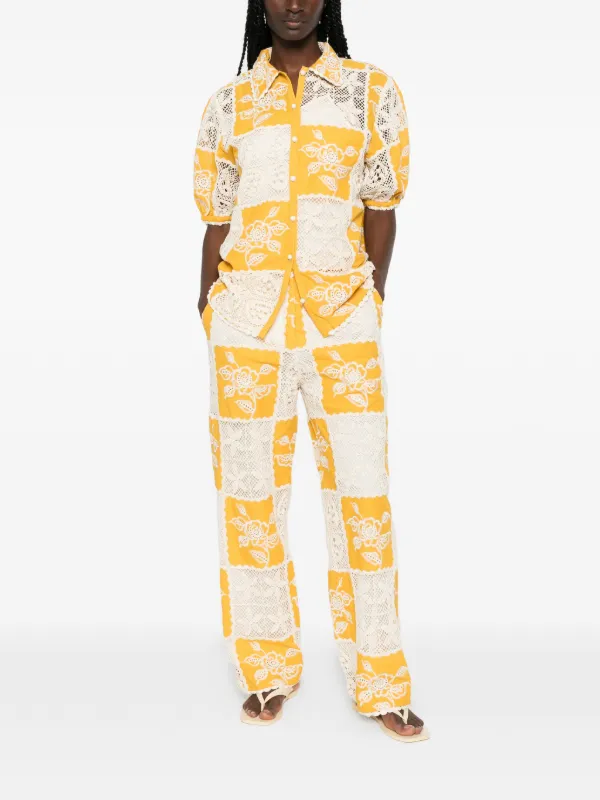FARM Rio Patchwork floral-embroidered Shirt | Yellow | FARFETCH