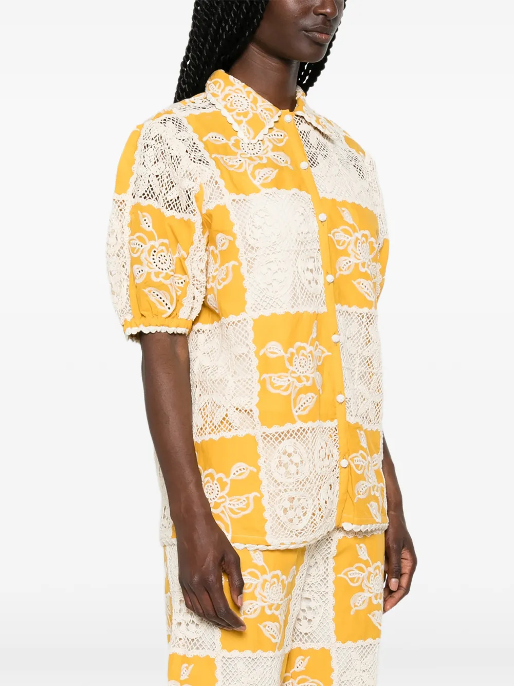 FARM Rio Patchwork floral-embroidered Shirt | Yellow | FARFETCH