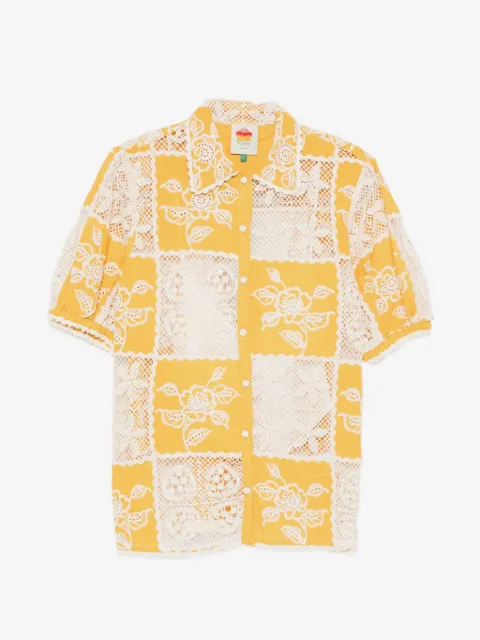 FARM Rio patchwork floral-embroidered shirt