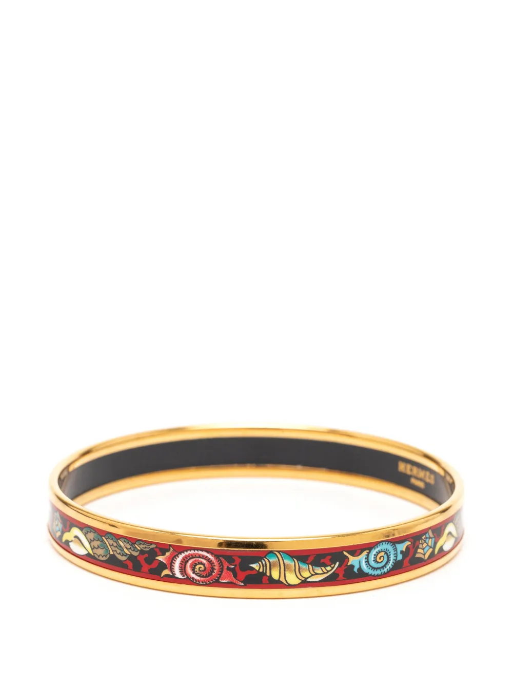 20th Century Narrow Shells Enamel Bangle 70 Costume Bracelet