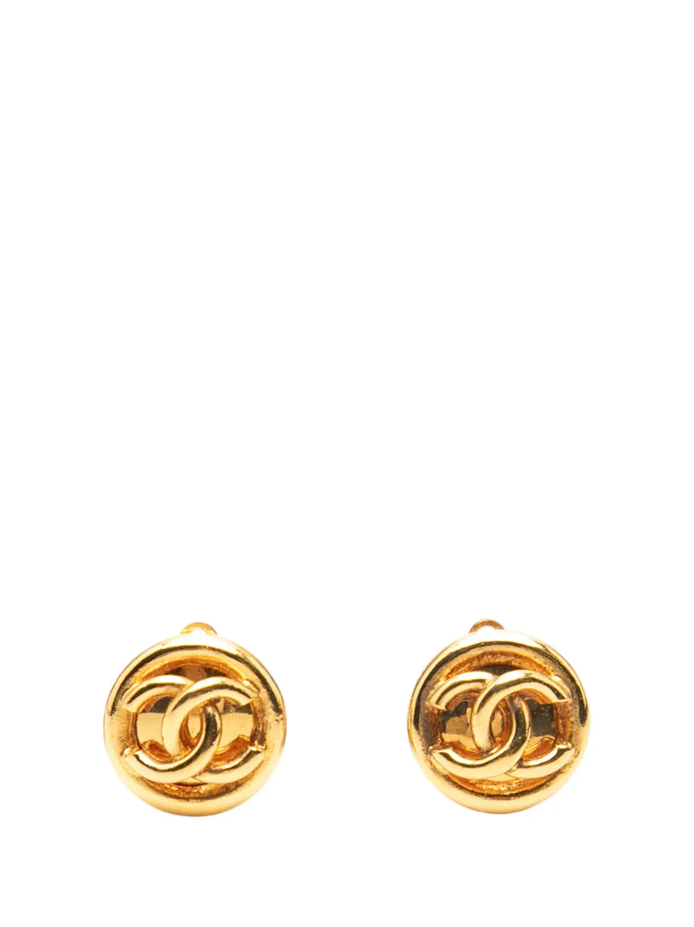 1996 Cc Gold Plated Round Clip On Earrings Costume Earrings