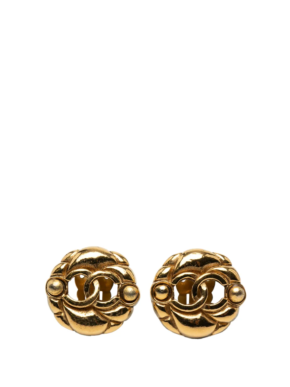 CHANEL Pre-Owned 1980-1990 CC Gold Plated Round Clip On Earrings costume earrings