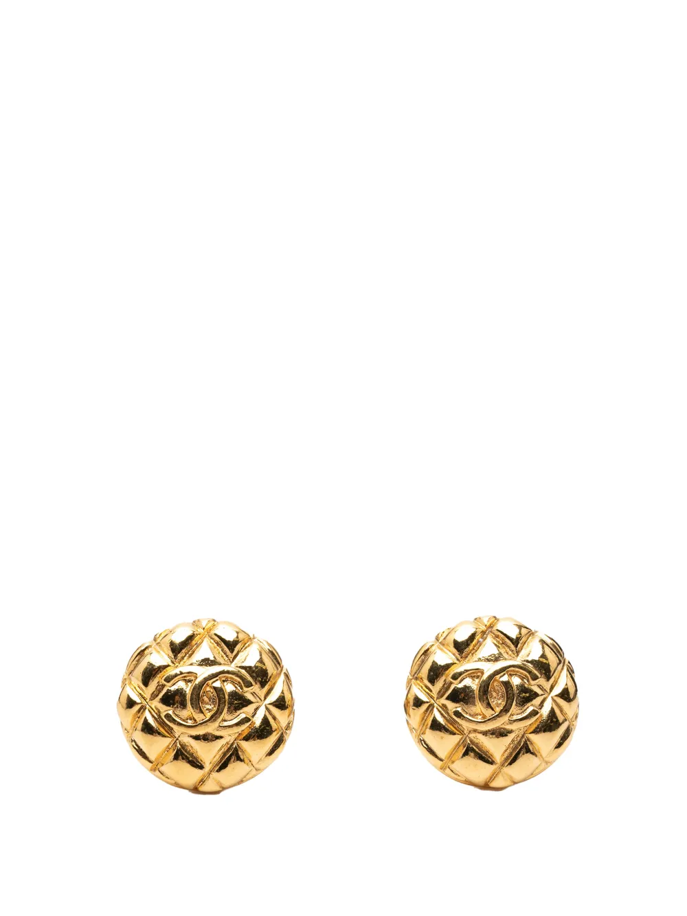 CHANEL Pre-Owned 1993 CC Gold Plated Quilted Round Clip On Earrings costume earrings - Oro