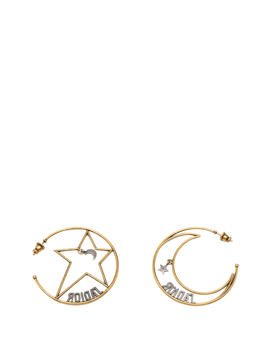  Christian Dior Pre-owned 2010-2025 Gold Plated Moon And Star Jadior Hoop Push Back Earrings Costume Earrings 