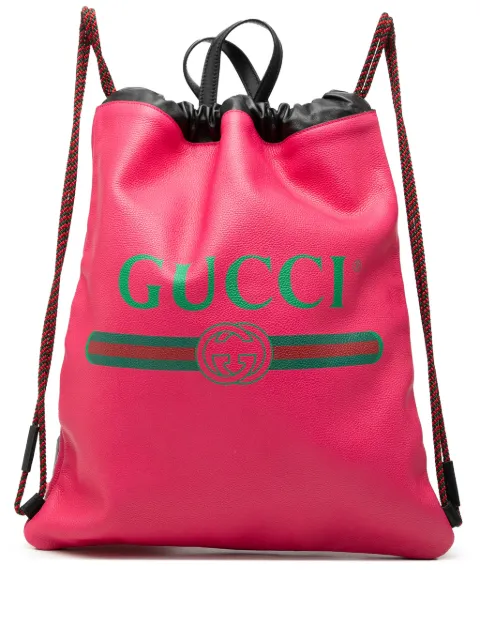 Gucci Pre-Owned 2016-2025 Leather Logo Drawstring backpack