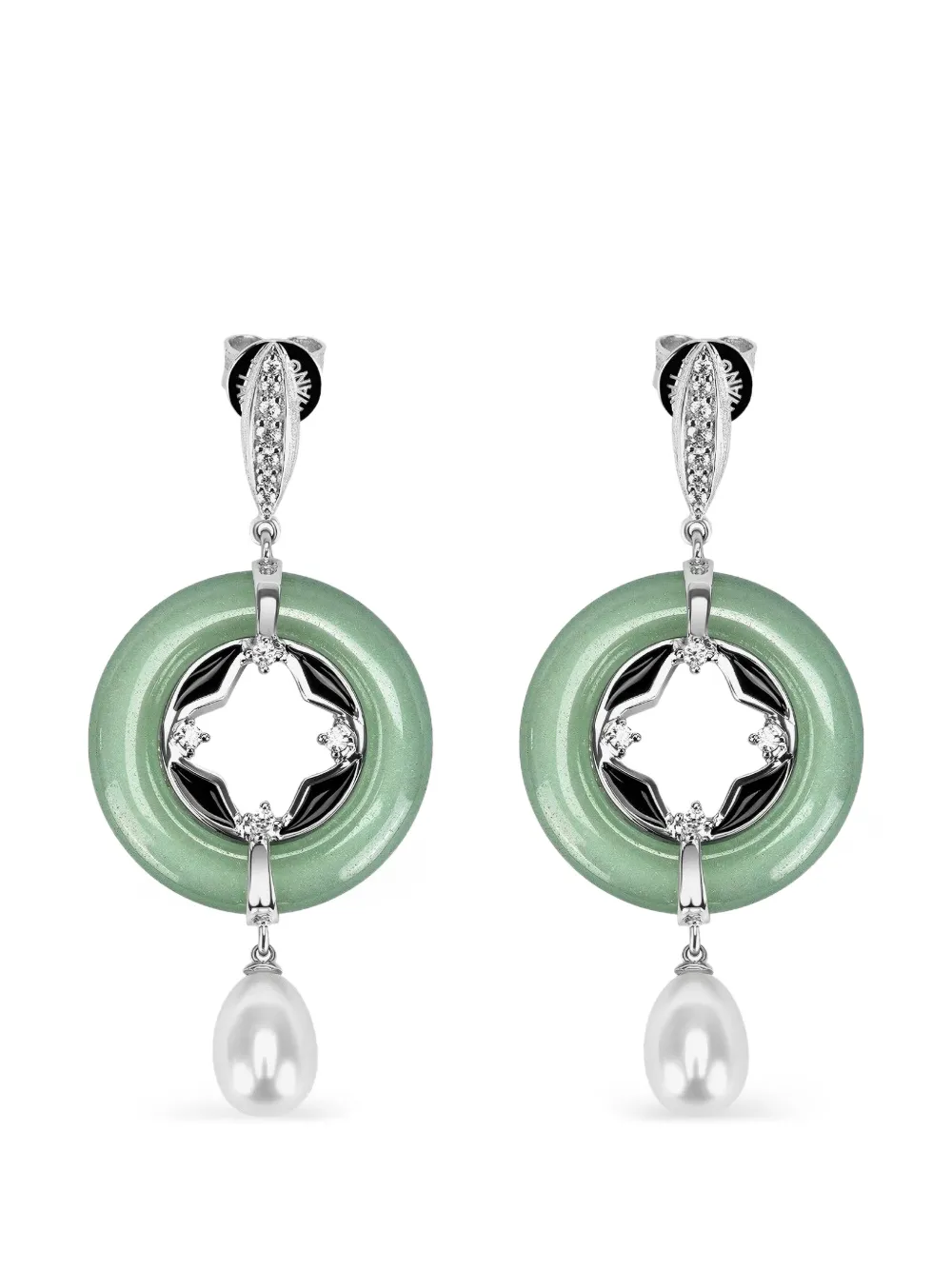 Shanghai Tang Tang Fortune jade pearl earrings - Silver