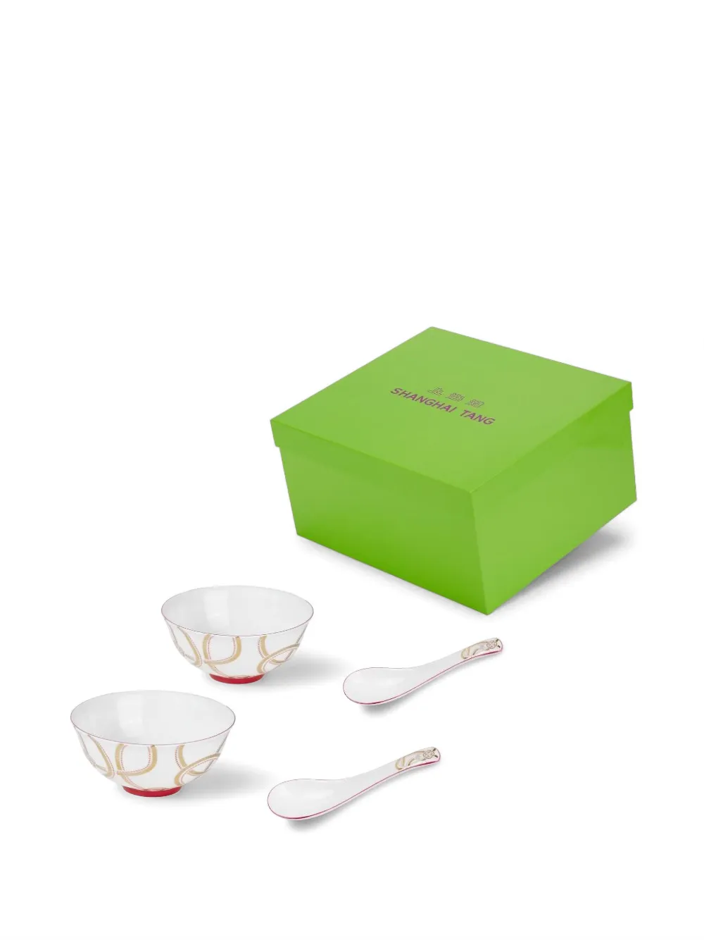 Shanghai Tang Tang porcelain snake infinite knot bowl set of two - Bianco