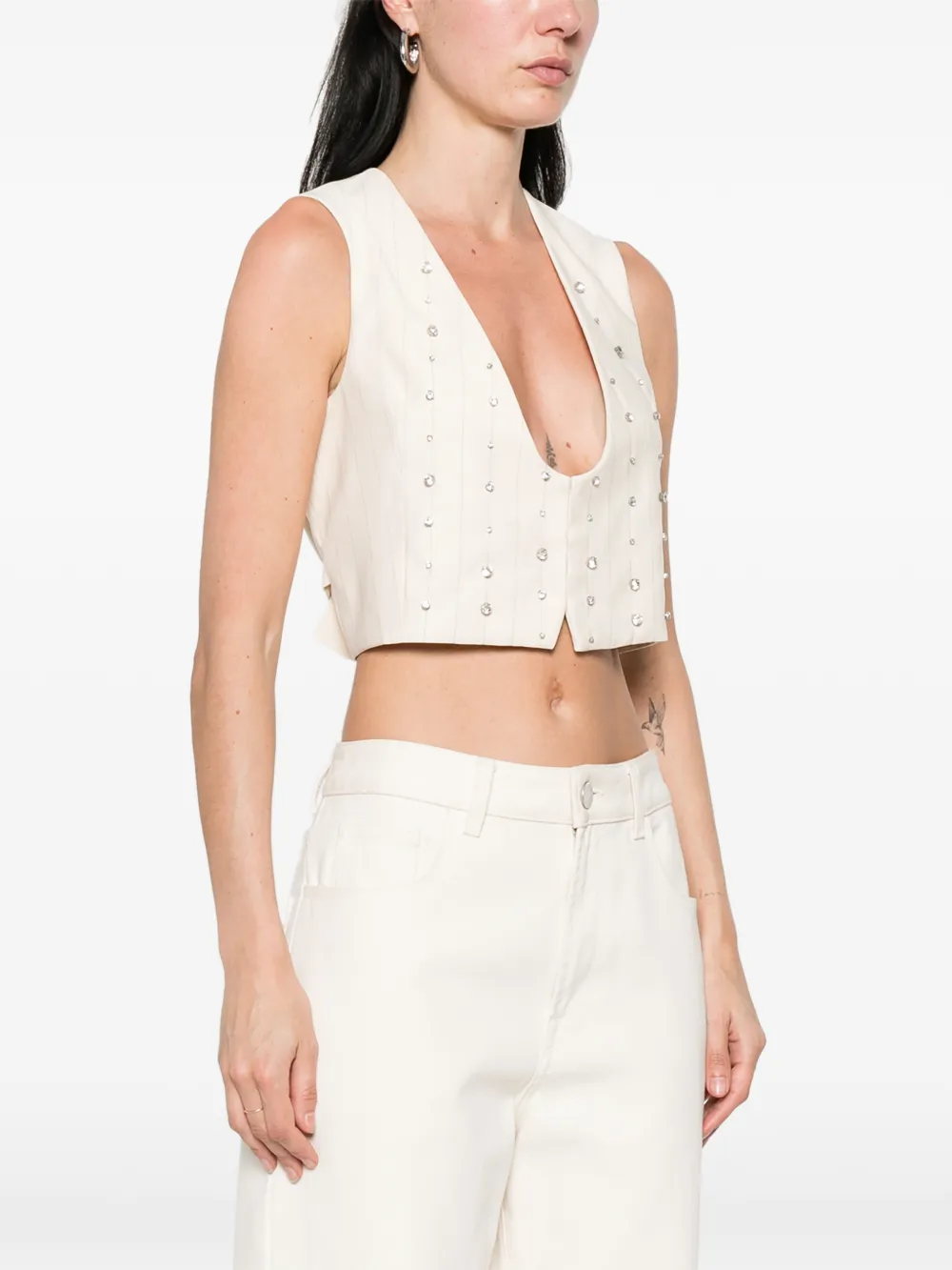 LIU JO Gestreept gilet met stras Beige