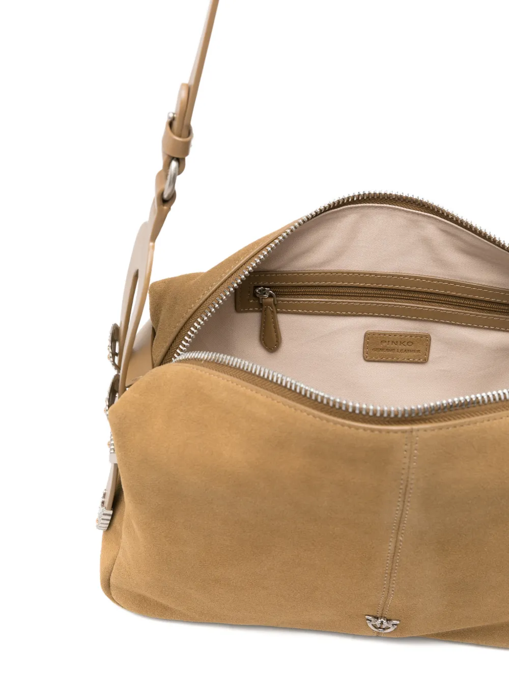 PINKO Medium Keeper suède schoudertas Beige
