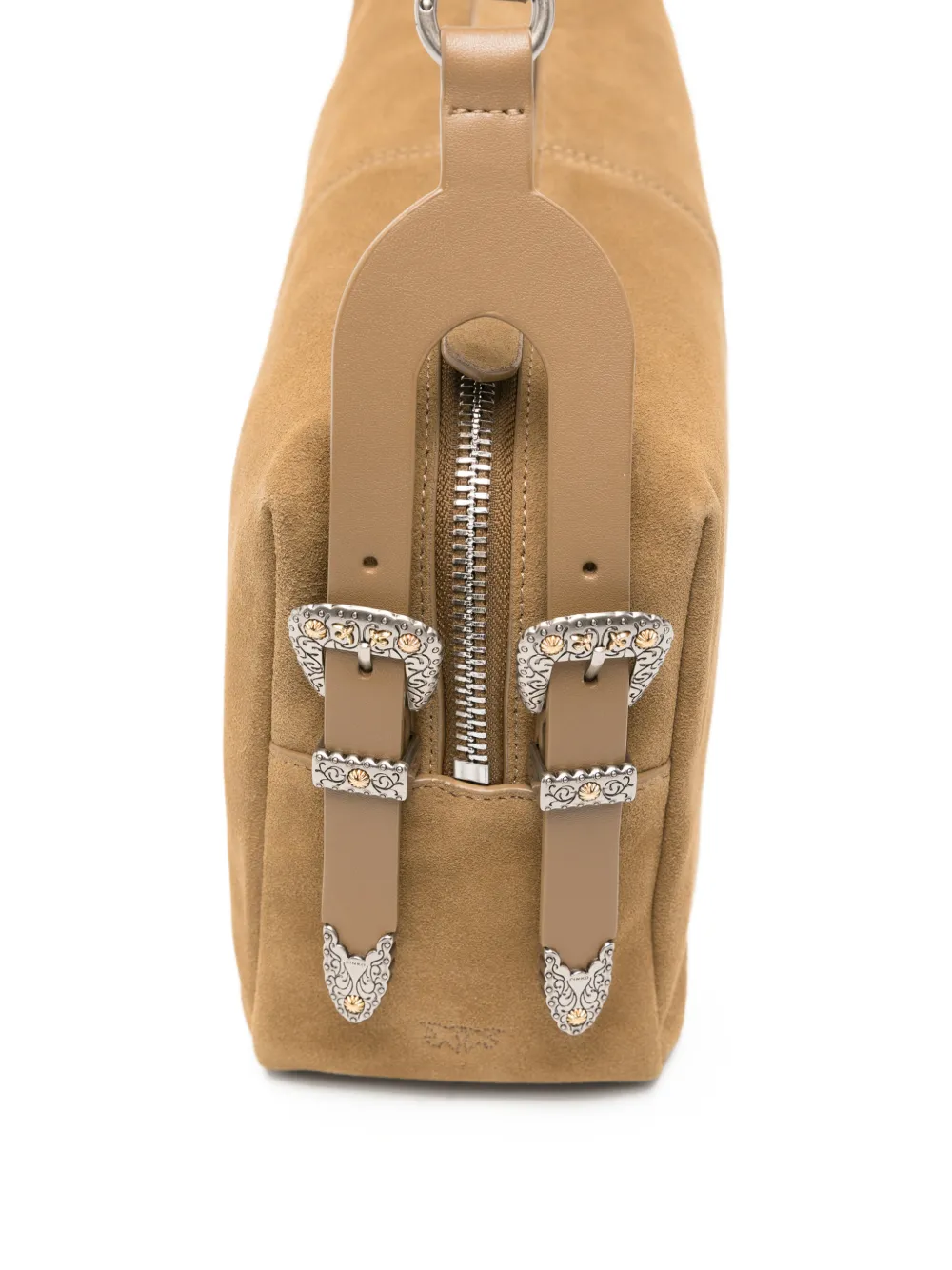 PINKO Medium Keeper suède schoudertas Beige