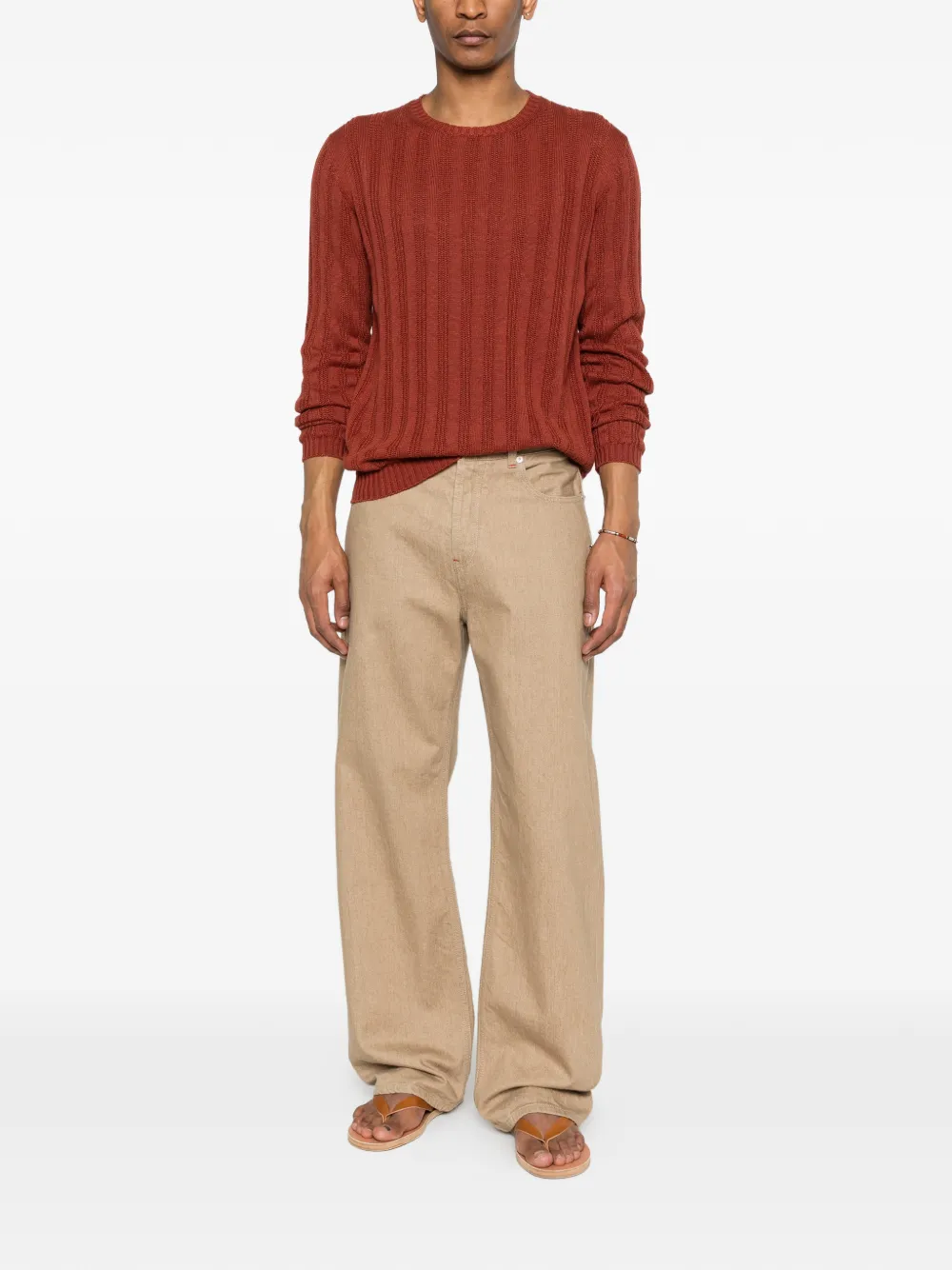  Scaglione Vertical Stripe Crewneck Sweater - Brown 