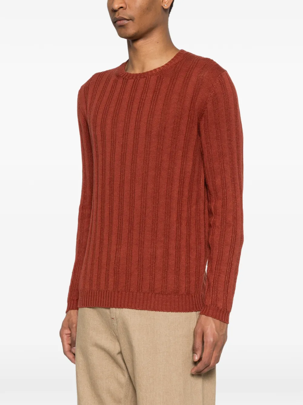  Scaglione Vertical Stripe Crewneck Sweater - Brown 