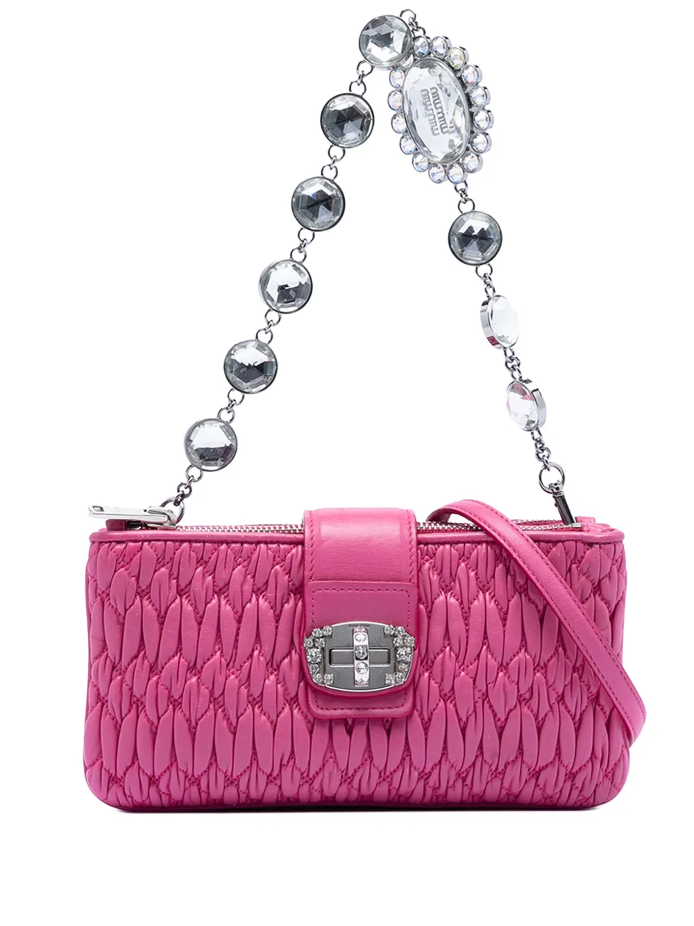 Miu Miu Pre-Owned 2021-2025 Matelasse Nappa Crystal Chain satchel - Rosa