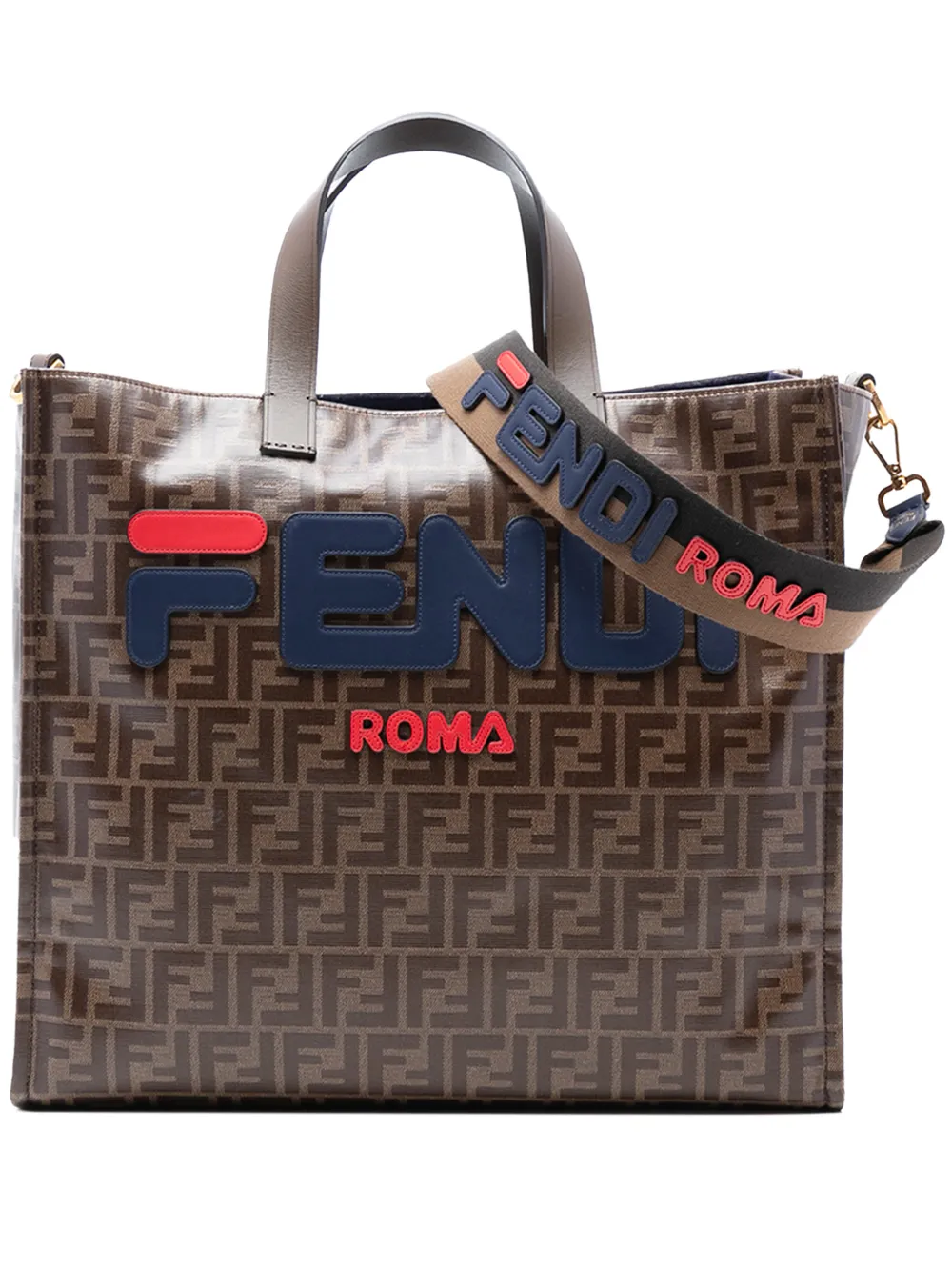 Fendi Pre-Owned 2010-2026 FILA Glazed Fabric FF 1974 Mania Shopping Tote satchel - Marrone