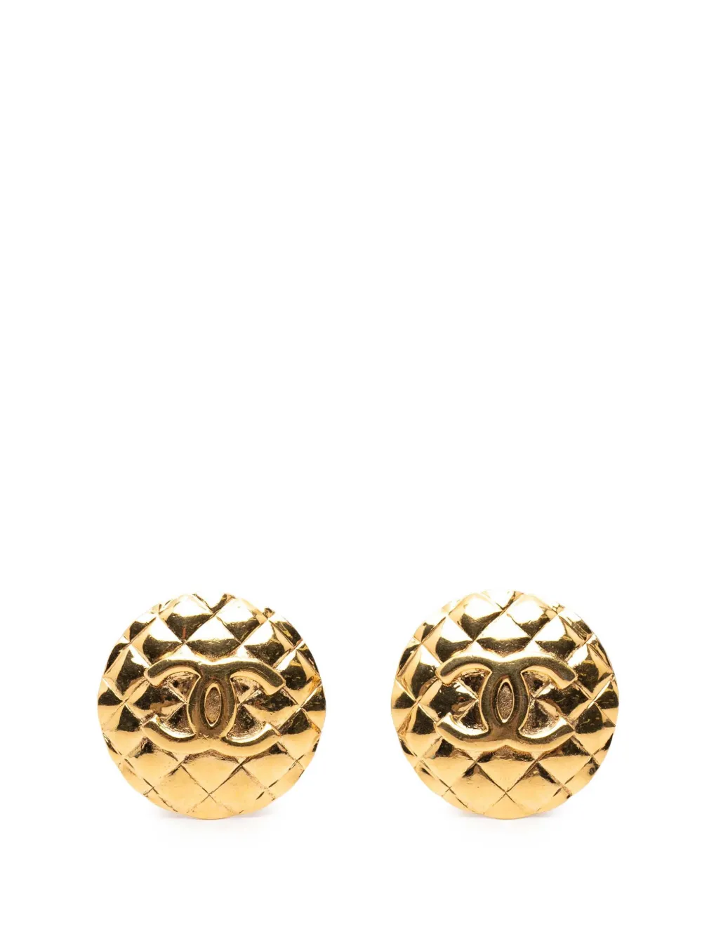 CHANEL Pre-Owned 1950-1970 CC Gold Plated Quilted Round Clip-on Earrings costume earrings - Oro