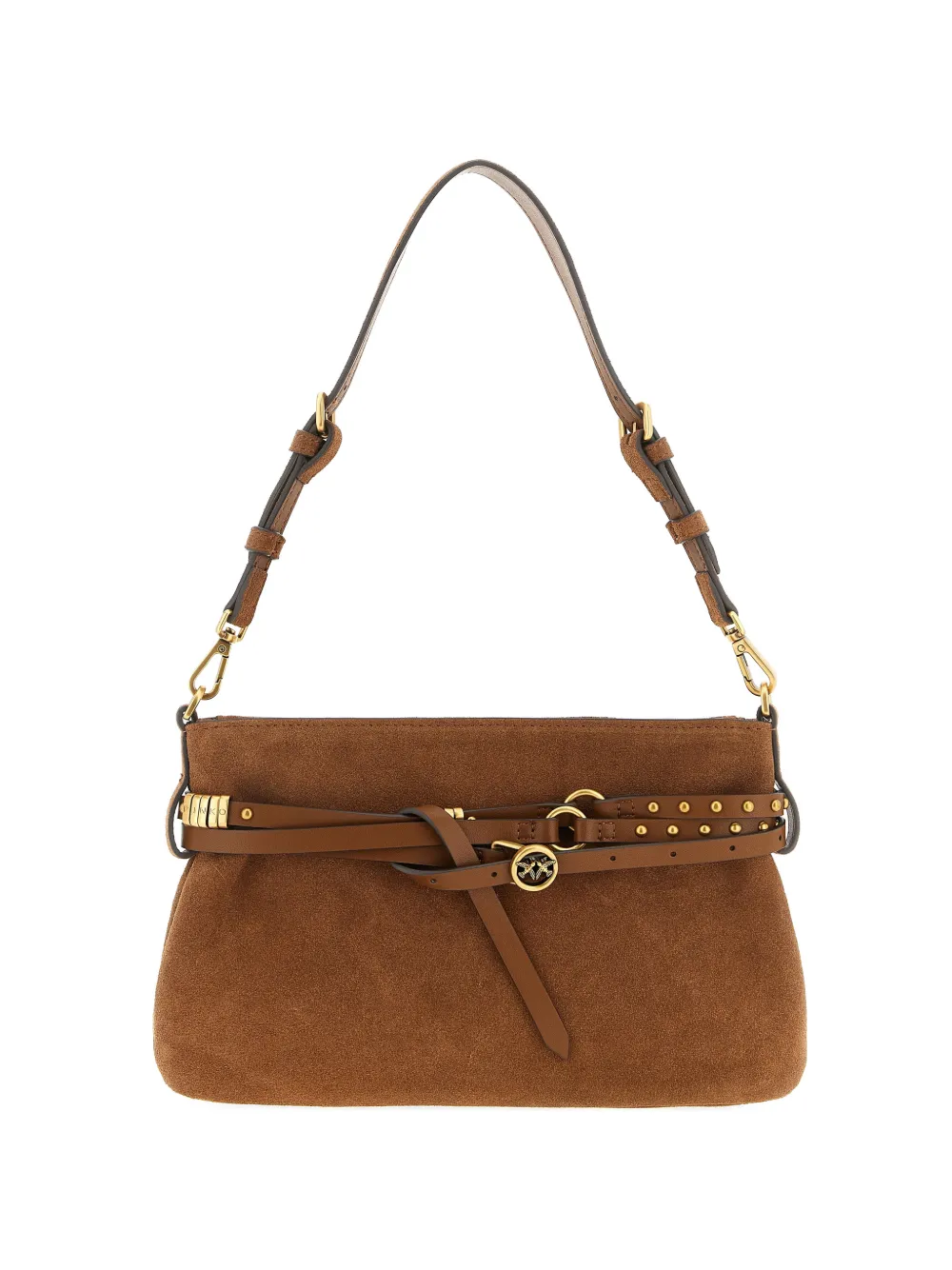 PINKO studded-belt suede shoulder bag - Marrone