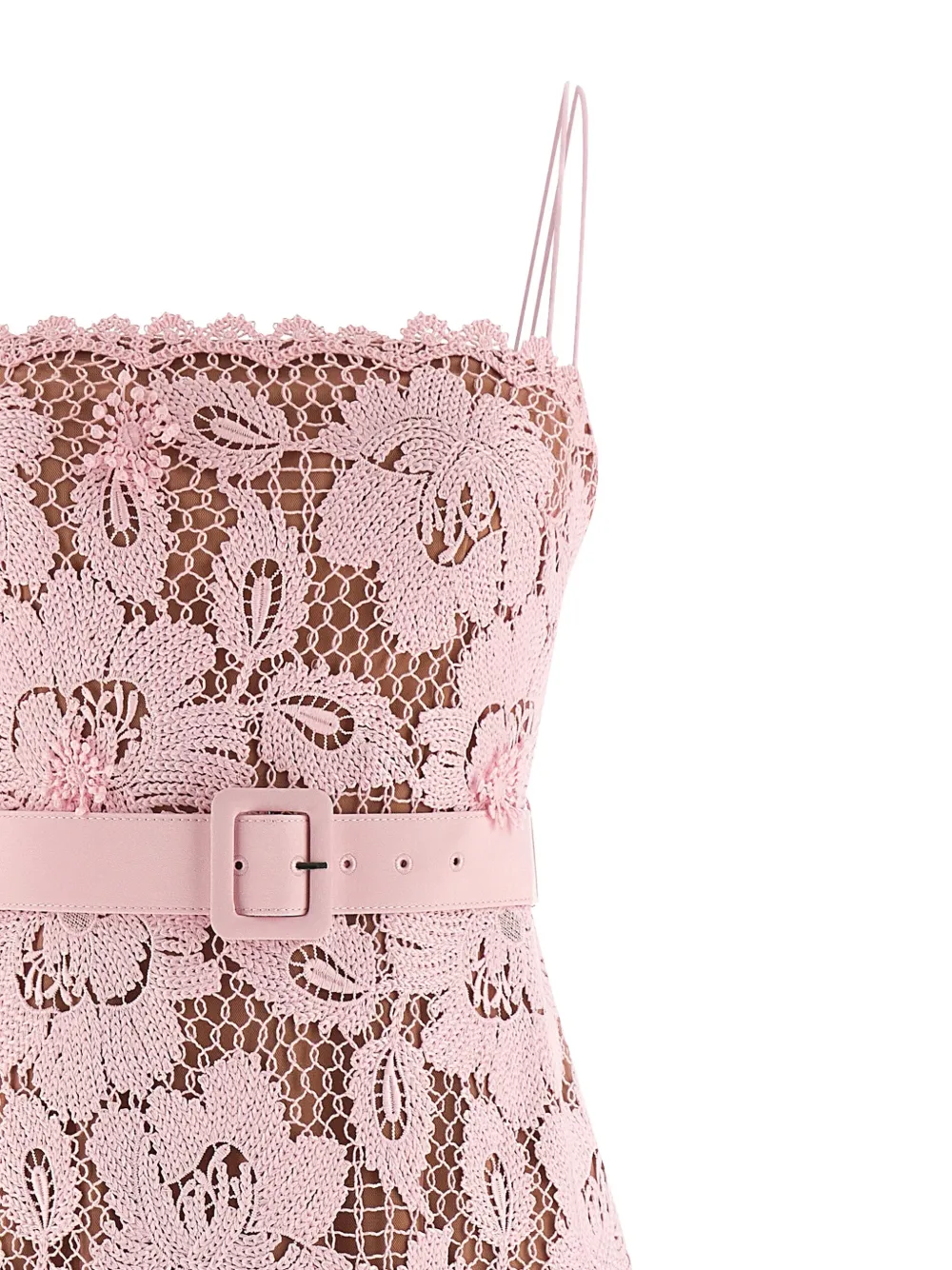 Self-Portrait Midi-jurk met vierkante hals en ceintuur Roze