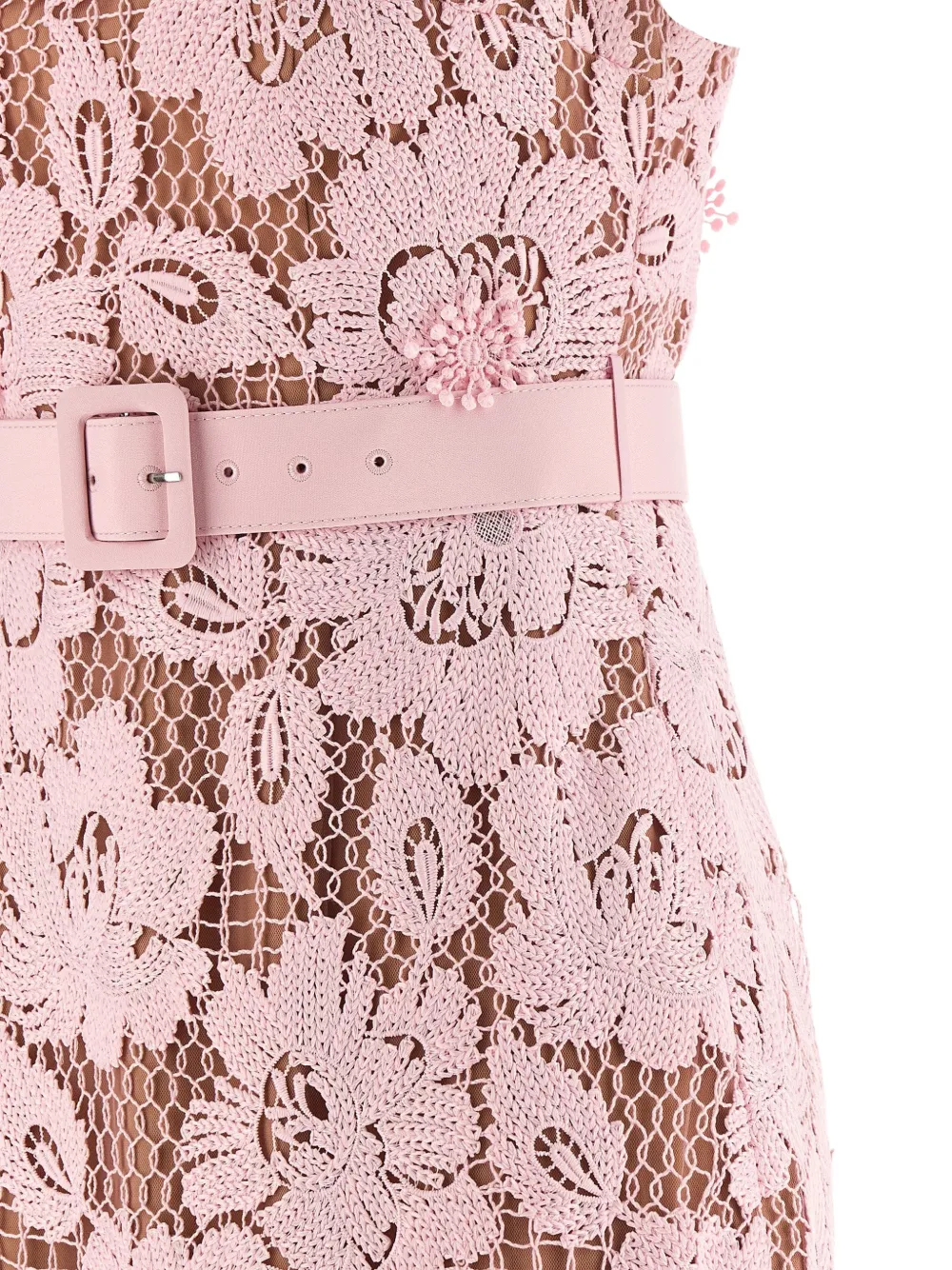 Self-Portrait Midi-jurk met vierkante hals en ceintuur Roze