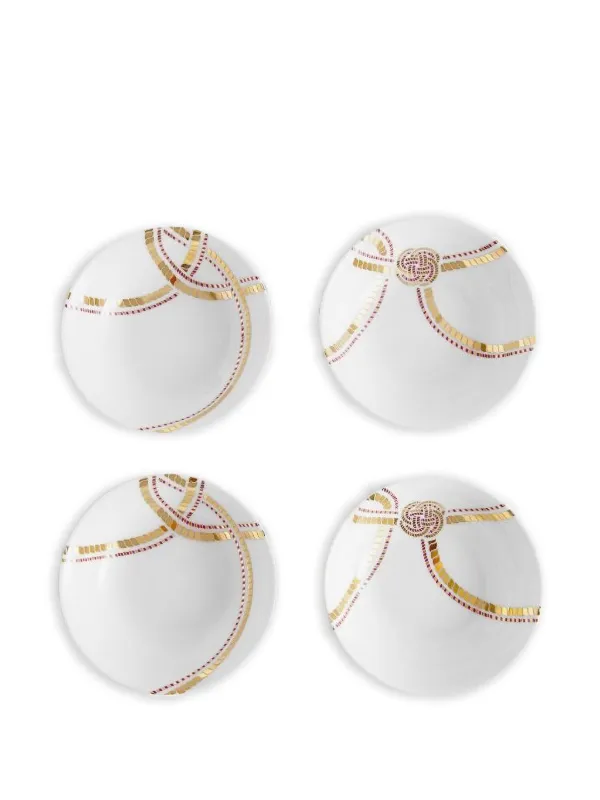 Shanghai Tang Tang Porcelain Knotted Elegance Plate Set Of Four