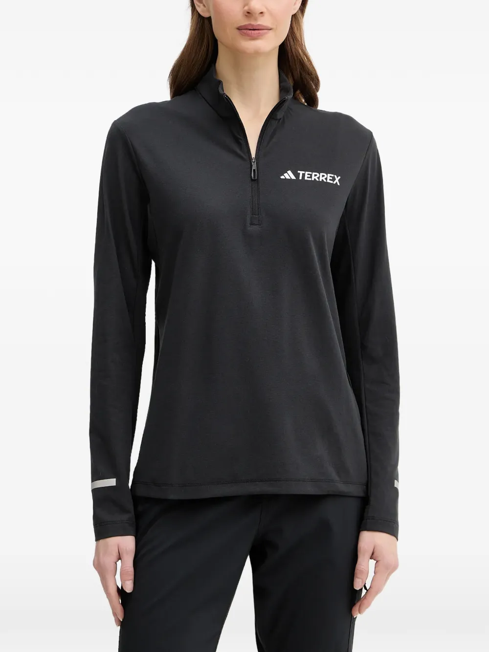 adidas T-shirt a maniche lunghe con mezza zip - Nero