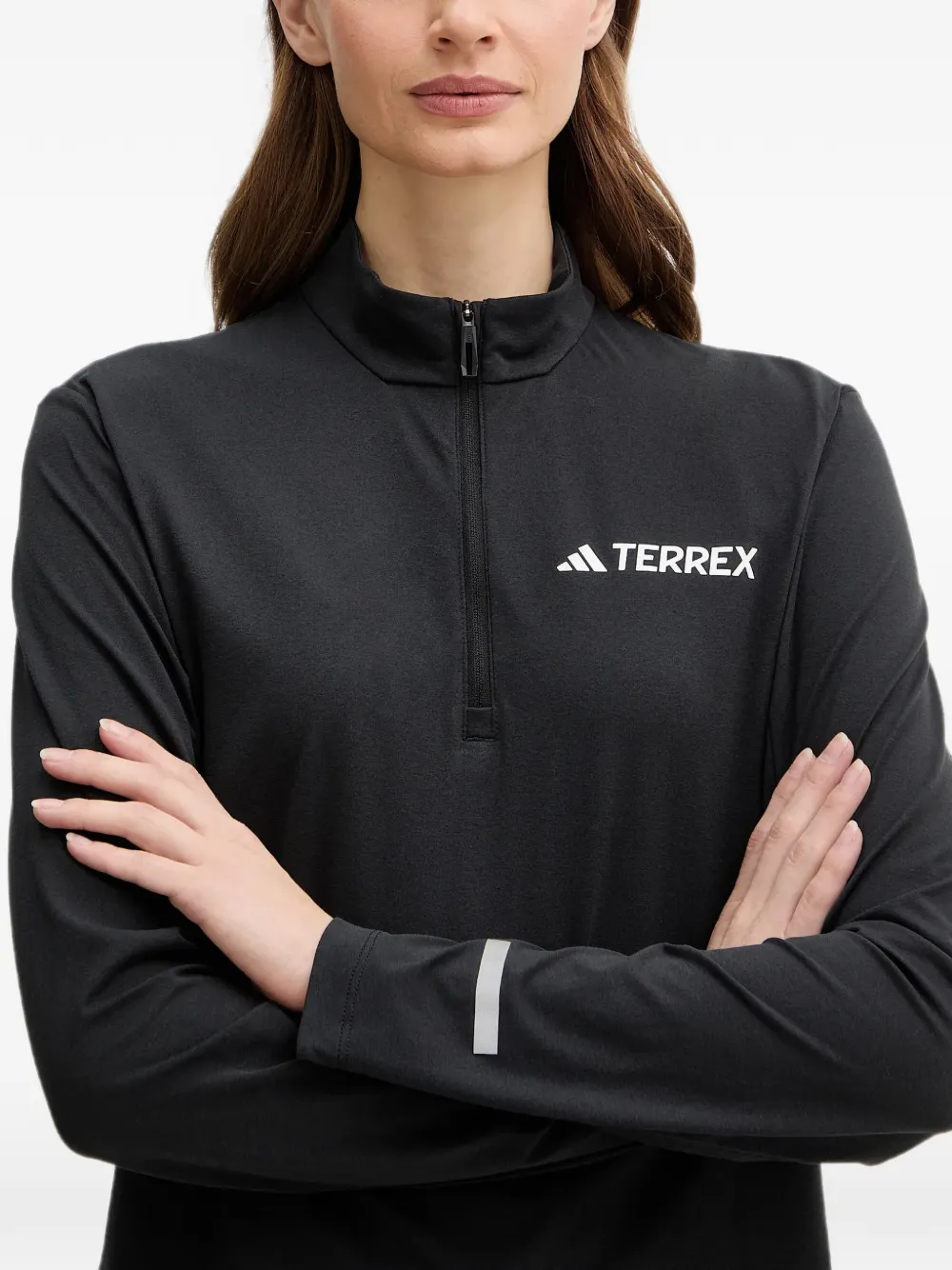 adidas T-shirt met halve rits en lange mouwen Zwart