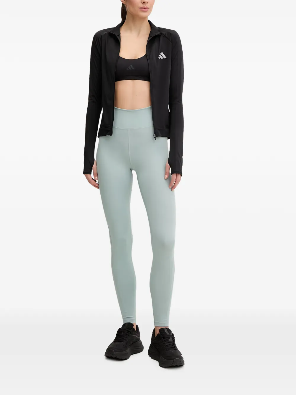 adidas Top met rits en logo Zwart