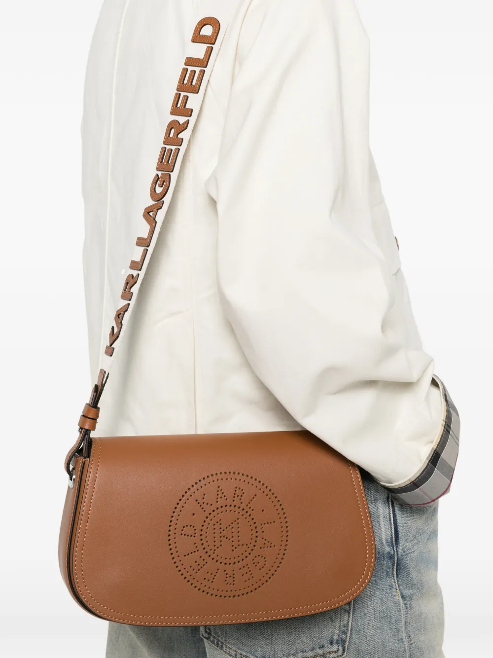 Karl Lagerfeld K Circle schoudertas met geperforeerde details Bruin