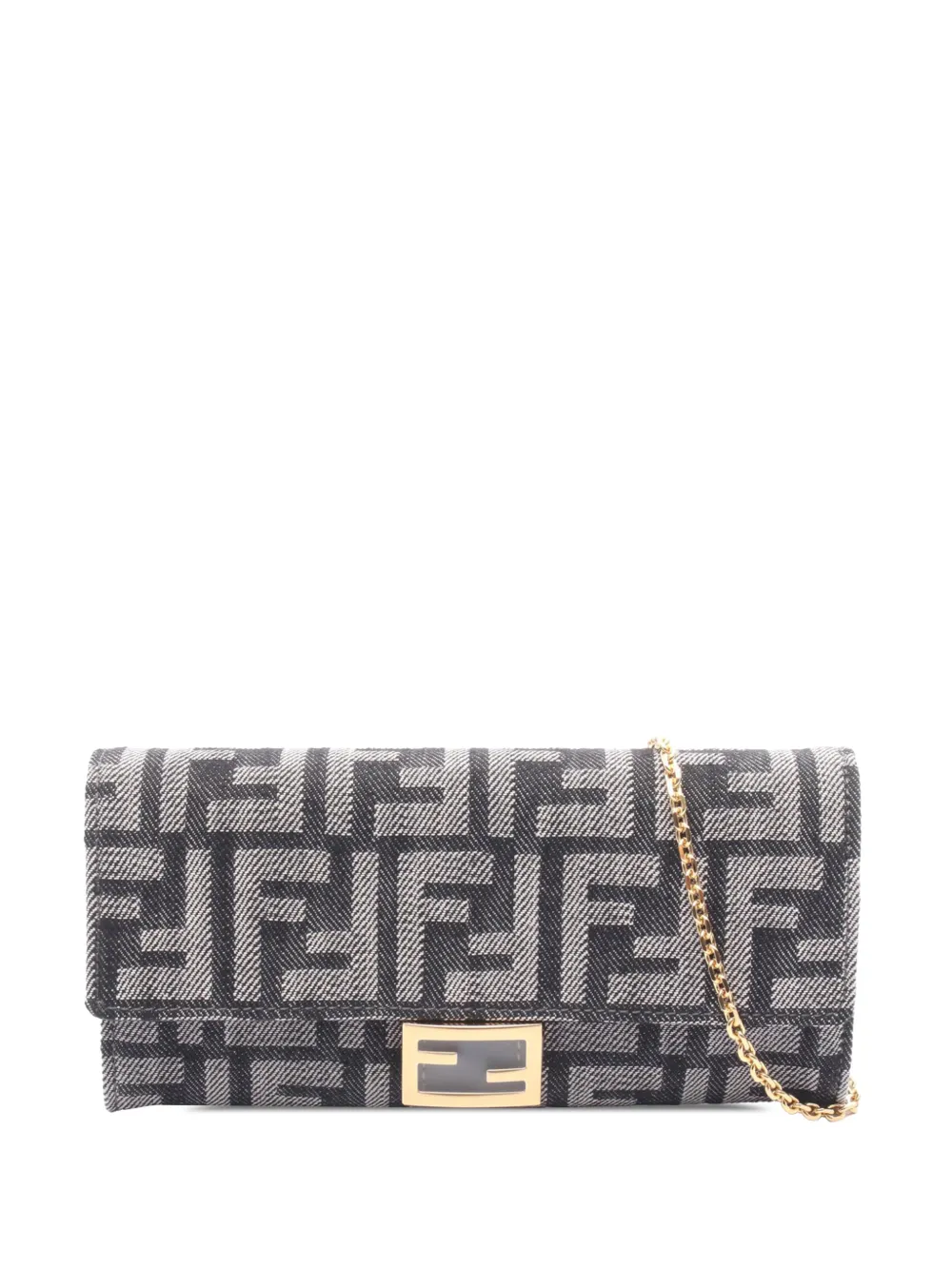 Fendi Pre-Owned 2010-2025 Denim Effect FF Jacquard Baguette Continental Wallet With Chain crossbody bag - Blu