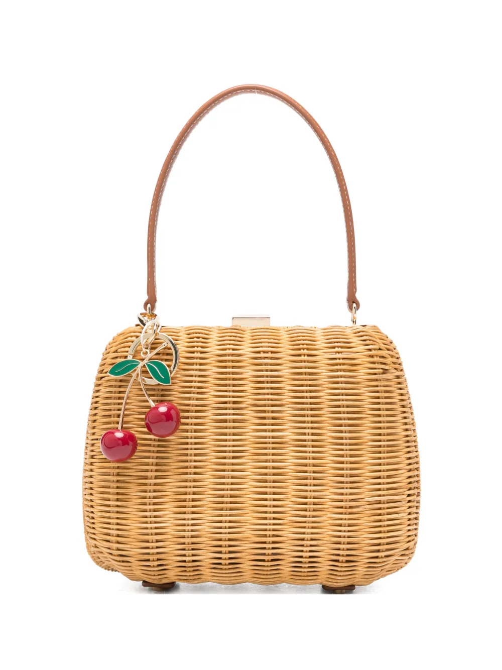Self-Portrait mini Cherry woven top-handle bucket bag - Toni neutri