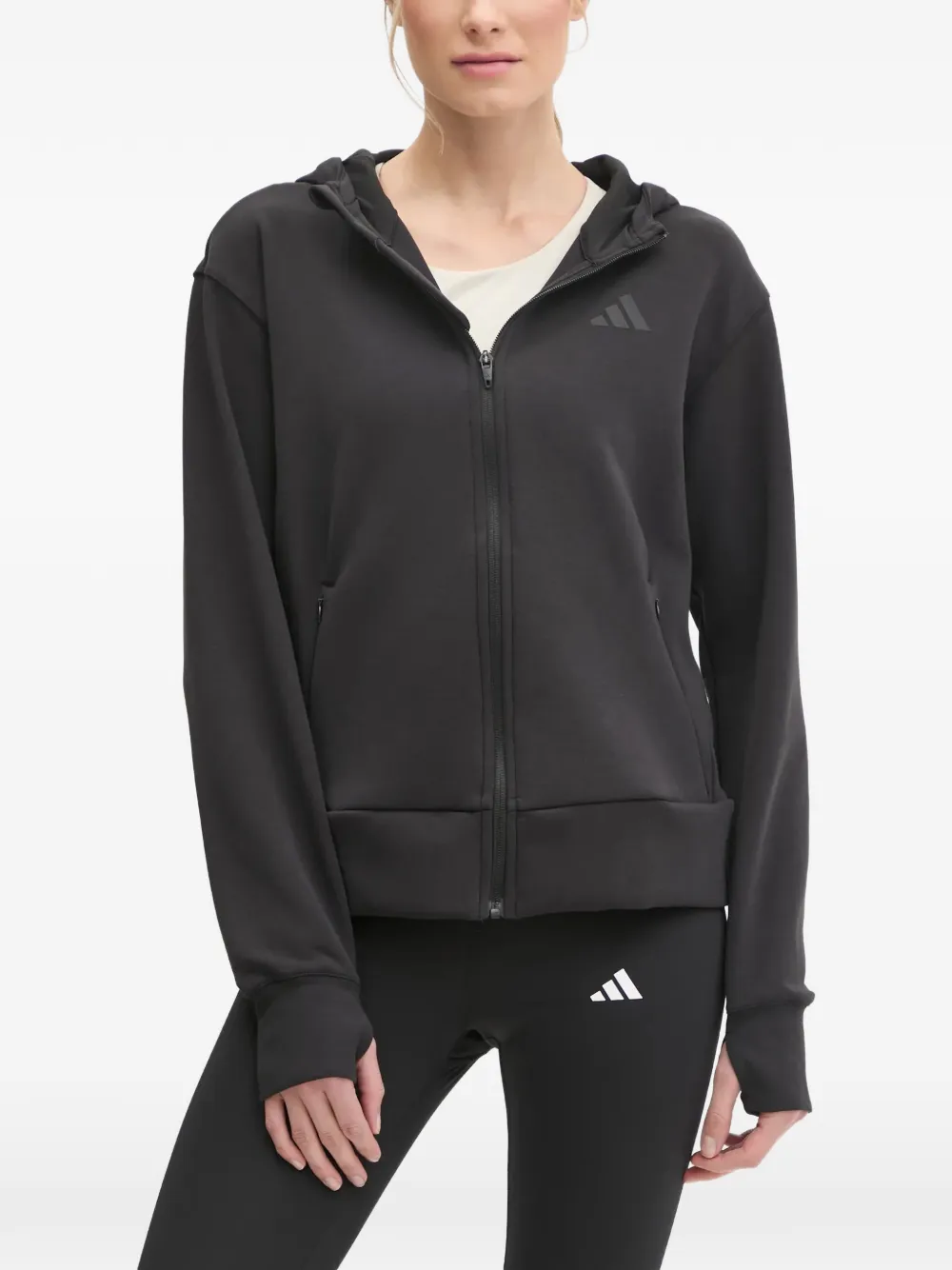 adidas Top met capuchon en rits Zwart