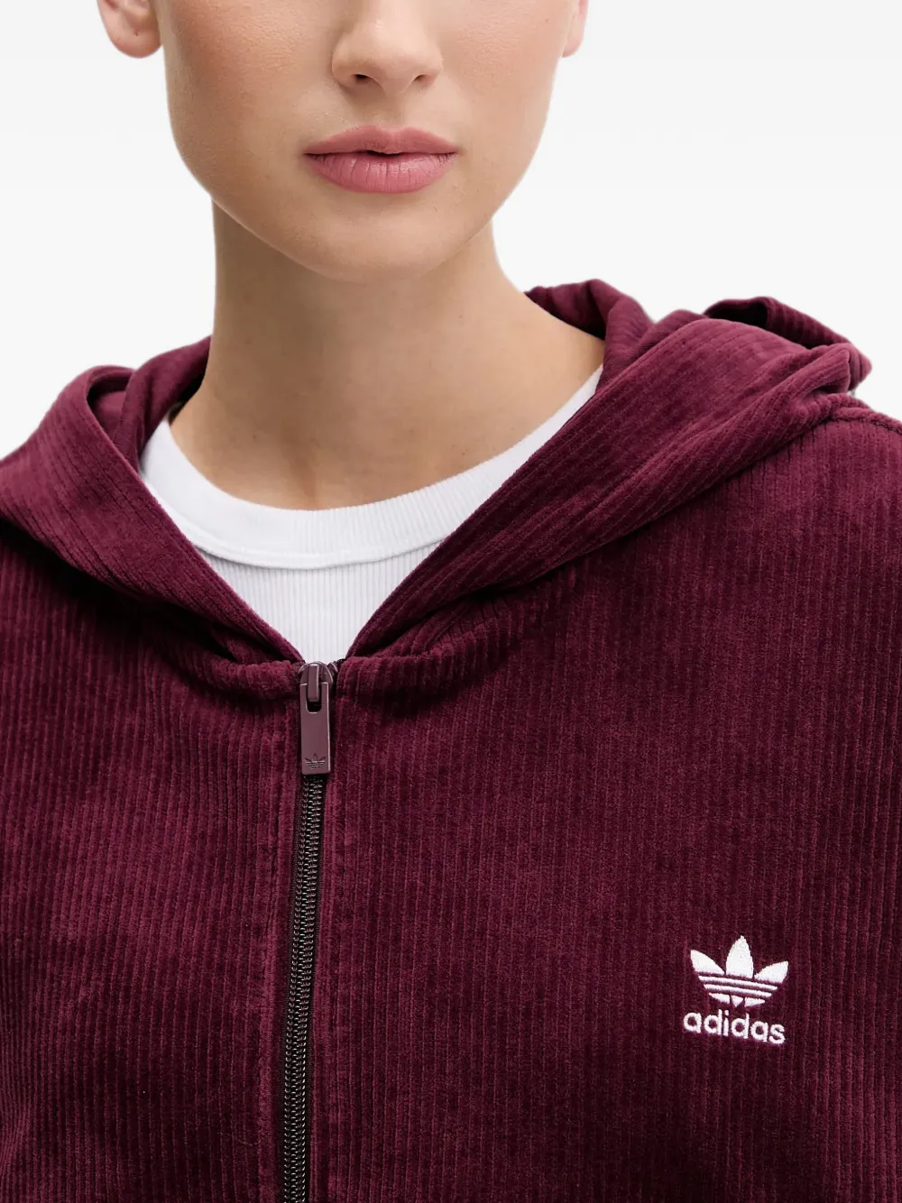 adidas Essentials corduroy zip-up hoodie Rood