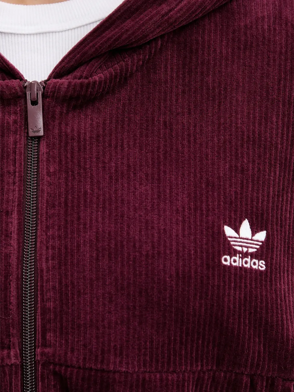adidas Essentials corduroy zip-up hoodie Rood