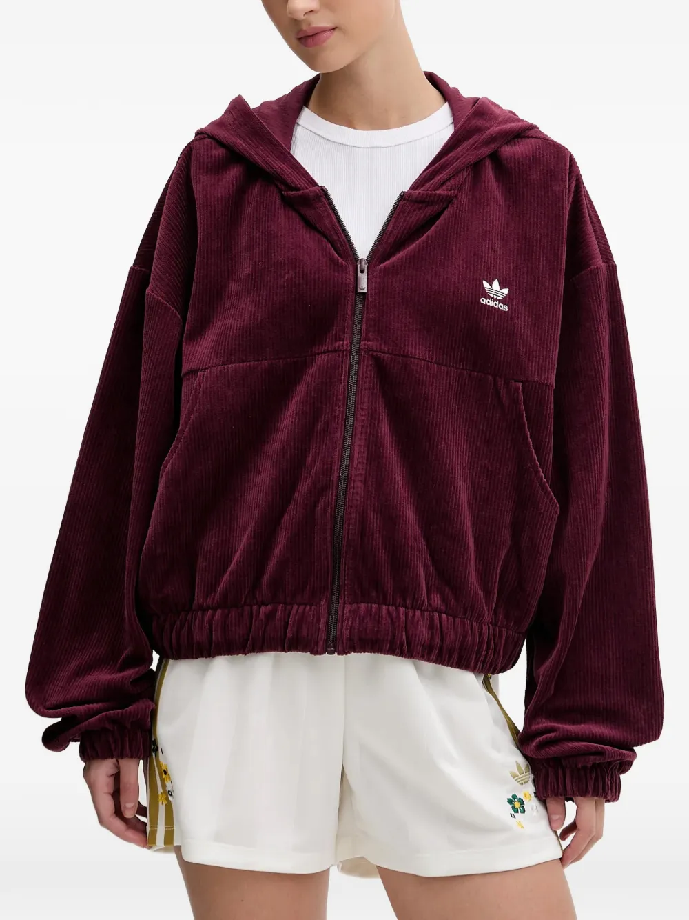 adidas Essentials corduroy zip-up hoodie Rood